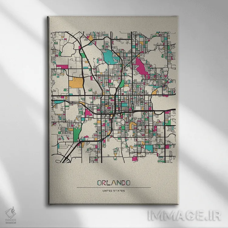 تابلو نقشهٔ اورلاندو، فلوریدا اثر آیشه دنیز آکِرمان - نمای روبهرو روی دیوار