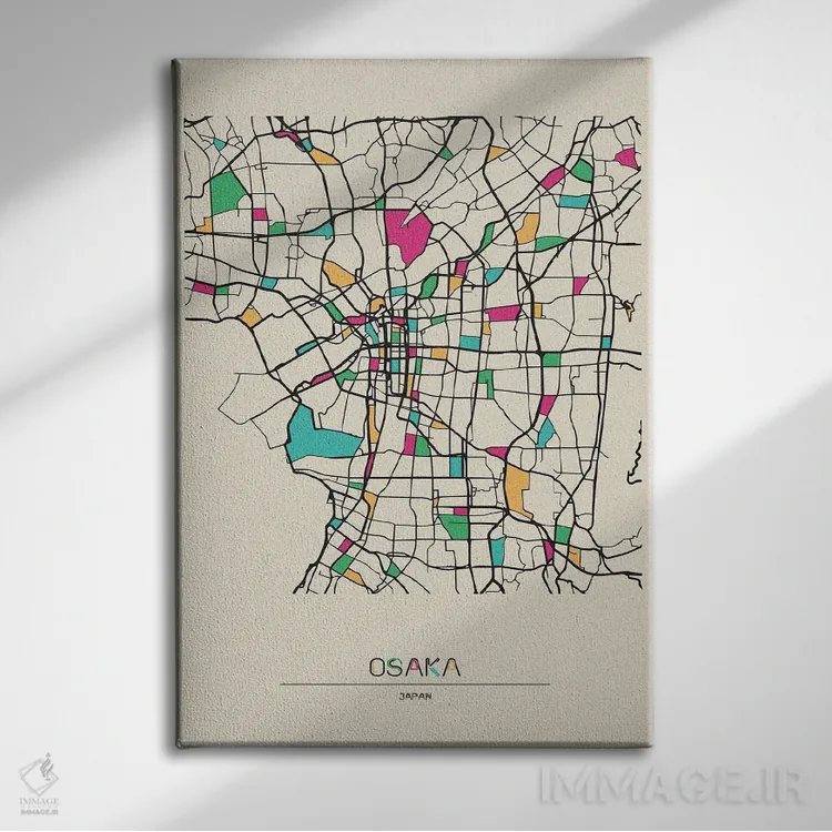 تابلو نقشهٔ اوساکا، ژاپن اثر آیشه دنیز آکِرمان - نمای روبهرو روی دیوار