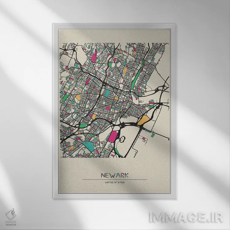 تابلو نقشهٔ نیوآرک، نیوجرسی اثر آیشه دنیز آکِرمان - نمای قابدار سفید