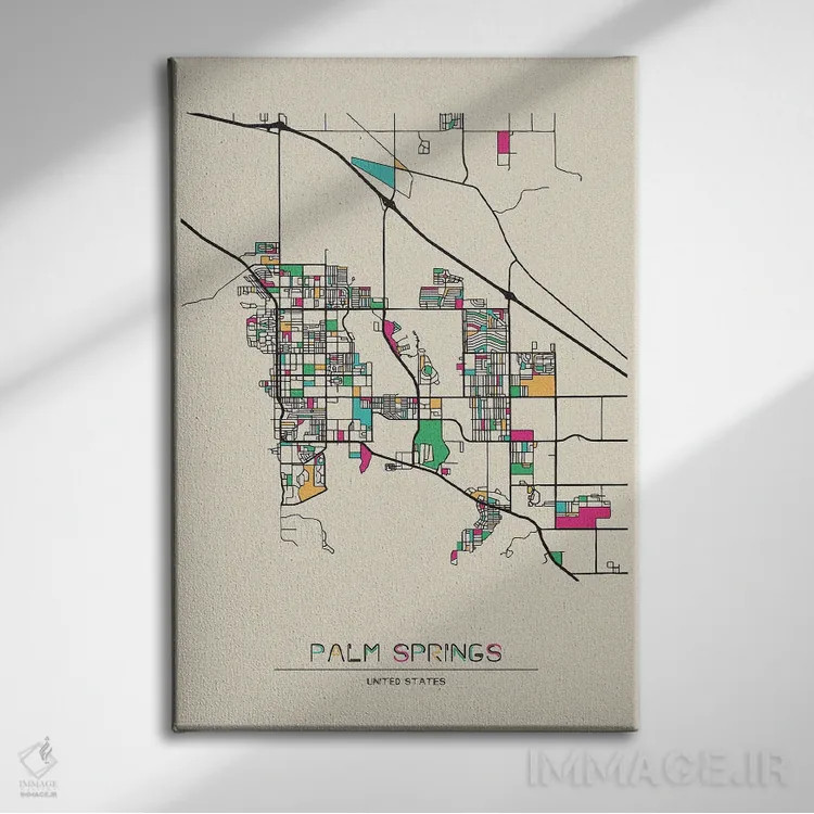 تابلو نقشهٔ پالم اسپرینگز، کالیفرنیا اثر آیشه دنیز آکِرمان - نمای روبهرو روی دیوار