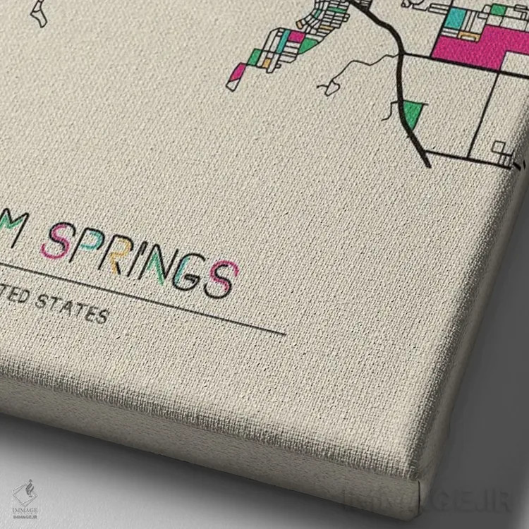 تابلو نقشهٔ پالم اسپرینگز، کالیفرنیا اثر آیشه دنیز آکِرمان - نمای نزدیک بافت بوم