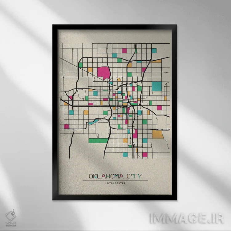 تابلو نقشهٔ شهر اوکلاهاما، آمریکا اثر آیشه دنیز آکِرمان - نمای قابدار مشکی