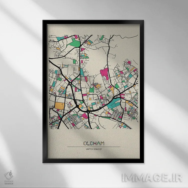 تابلو نقشهٔ اولدهام، انگلستان اثر آیشه دنیز آکِرمان - نمای قابدار مشکی