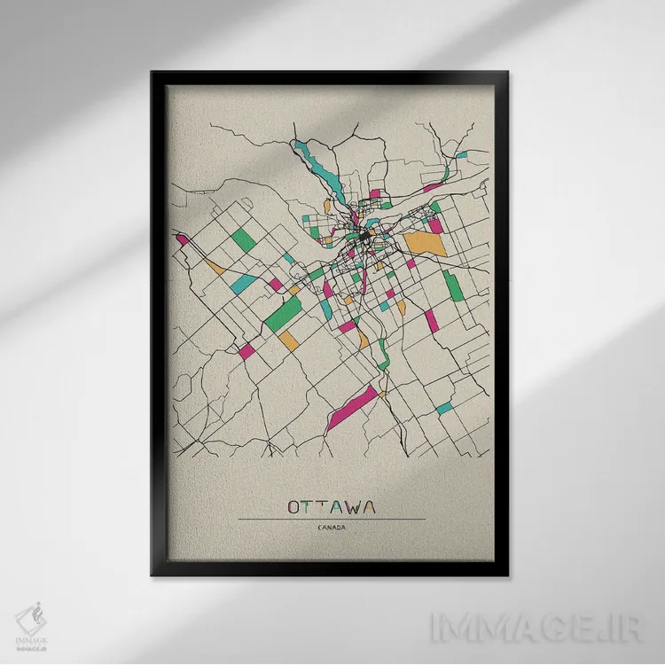 تابلو نقشهٔ اتاوا، کانادا اثر آیشه دنیز آکِرمان - نمای قابدار مشکی