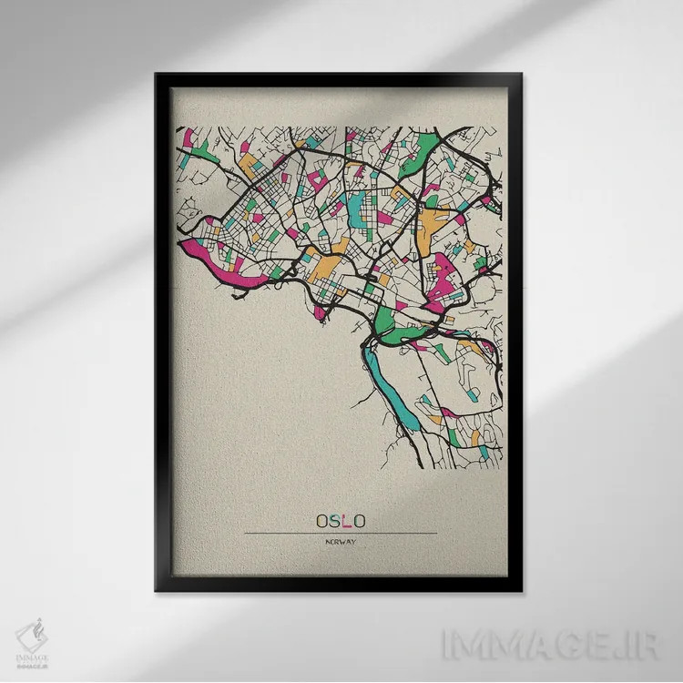 تابلو نقشهٔ اسلو، نروژ اثر آیشه دنیز آکِرمان - نمای قابدار مشکی