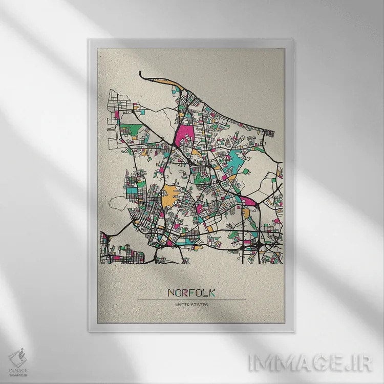 تابلو نقشهٔ نورفک، ویرجینیا اثر آیشه دنیز آکِرمان - نمای قابدار سفید