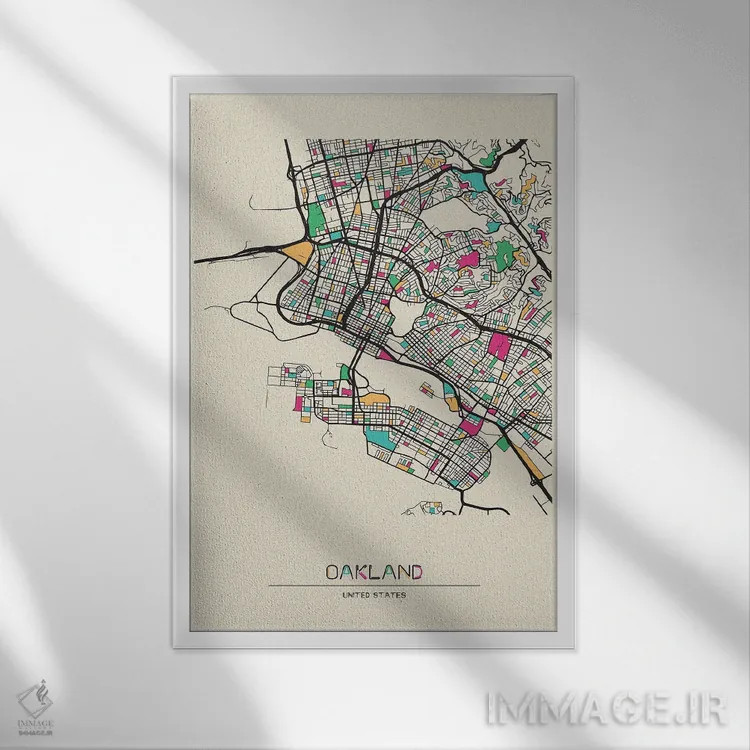 تابلو نقشهٔ اوکلند، کالیفرنیا اثر آیشه دنیز آکِرمان - نمای قابدار سفید