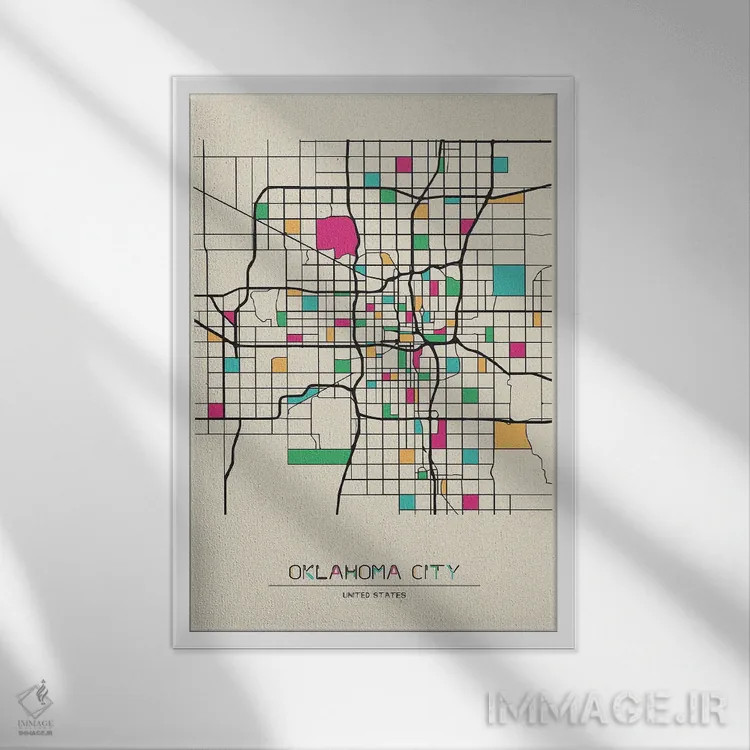 تابلو نقشهٔ شهر اوکلاهاما، آمریکا اثر آیشه دنیز آکِرمان - نمای قابدار سفید