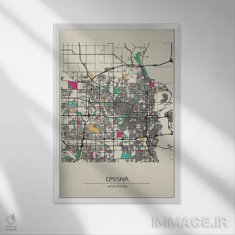تابلو نقشهٔ اوماها، نبراسکا اثر آیشه دنیز آکِرمان - نمای قابدار سفید