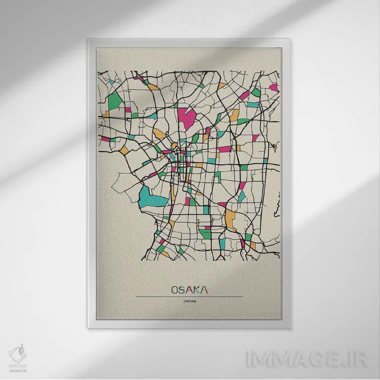 تابلو نقشهٔ اوساکا، ژاپن اثر آیشه دنیز آکِرمان - نمای قابدار سفید