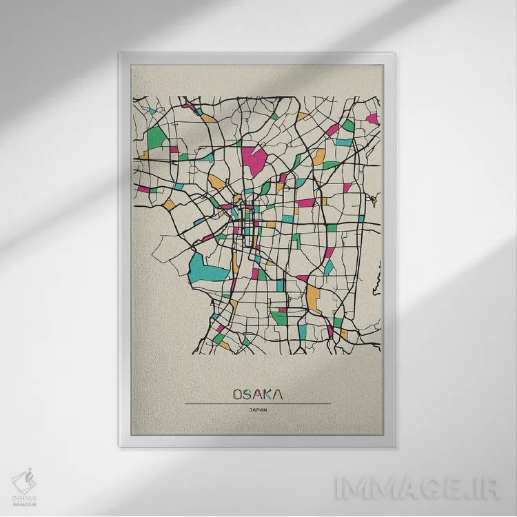 تابلو نقشهٔ اوساکا، ژاپن اثر آیشه دنیز آکِرمان - نمای قابدار سفید