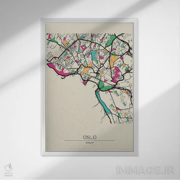 تابلو نقشهٔ اسلو، نروژ اثر آیشه دنیز آکِرمان - نمای قابدار سفید