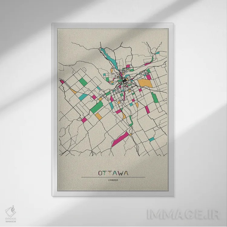 تابلو نقشهٔ اتاوا، کانادا اثر آیشه دنیز آکِرمان - نمای قابدار سفید