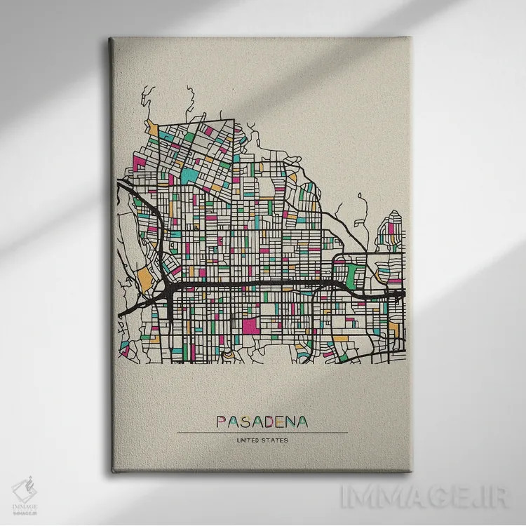 تابلو نقشهٔ پاسادنا، کالیفرنیا اثر آیشه دنیز آکِرمان - نمای روبهرو روی دیوار