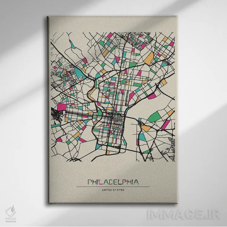 تابلو نقشهٔ فیلادلفیا، پنسیلوانیا اثر آیشه دنیز آکِرمان - نمای روبهرو روی دیوار