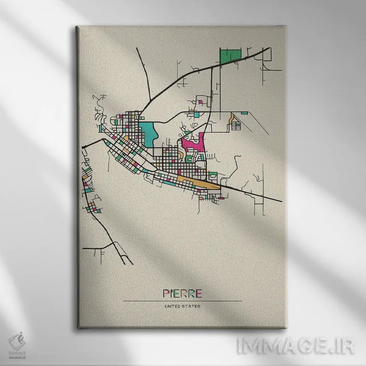 تابلو نقشهٔ پیر، داکوتای جنوبی اثر آیشه دنیز آکِرمان - نمای روبهرو روی دیوار