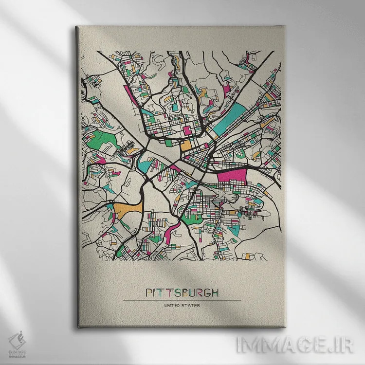 تابلو نقشهٔ پیتسبورگ، پنسیلوانیا اثر آیشه دنیز آکِرمان - نمای روبهرو روی دیوار