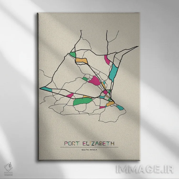 تابلو نقشهٔ پورت الیزابت، آفریقای جنوبی اثر آیشه دنیز آکِرمان - نمای روبهرو روی دیوار