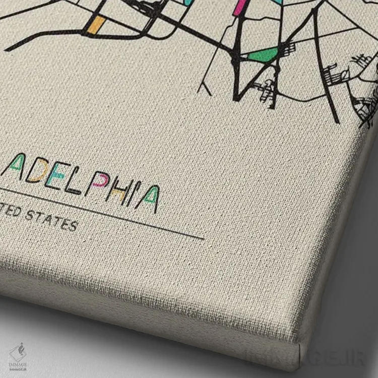 تابلو نقشهٔ فیلادلفیا، پنسیلوانیا اثر آیشه دنیز آکِرمان - نمای نزدیک بافت بوم