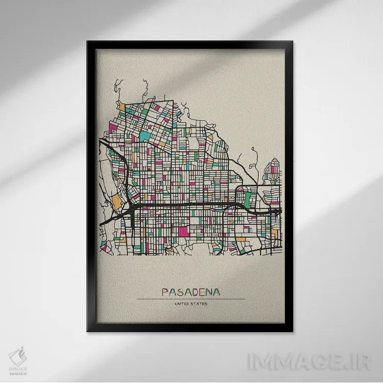 تابلو نقشهٔ پاسادنا، کالیفرنیا اثر آیشه دنیز آکِرمان - نمای قابدار مشکی