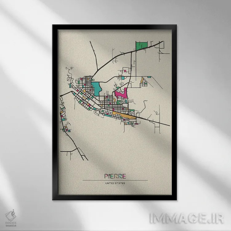 تابلو نقشهٔ پیر، داکوتای جنوبی اثر آیشه دنیز آکِرمان - نمای قابدار مشکی