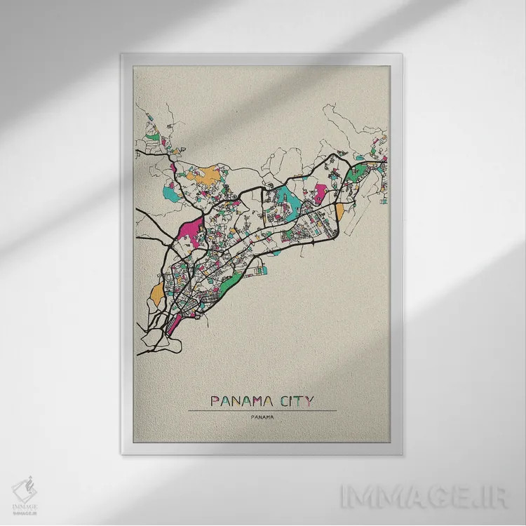 تابلو نقشهٔ پاناماسیتی (پایتخت پاناما) اثر آیشه دنیز آکِرمان - نمای قابدار سفید