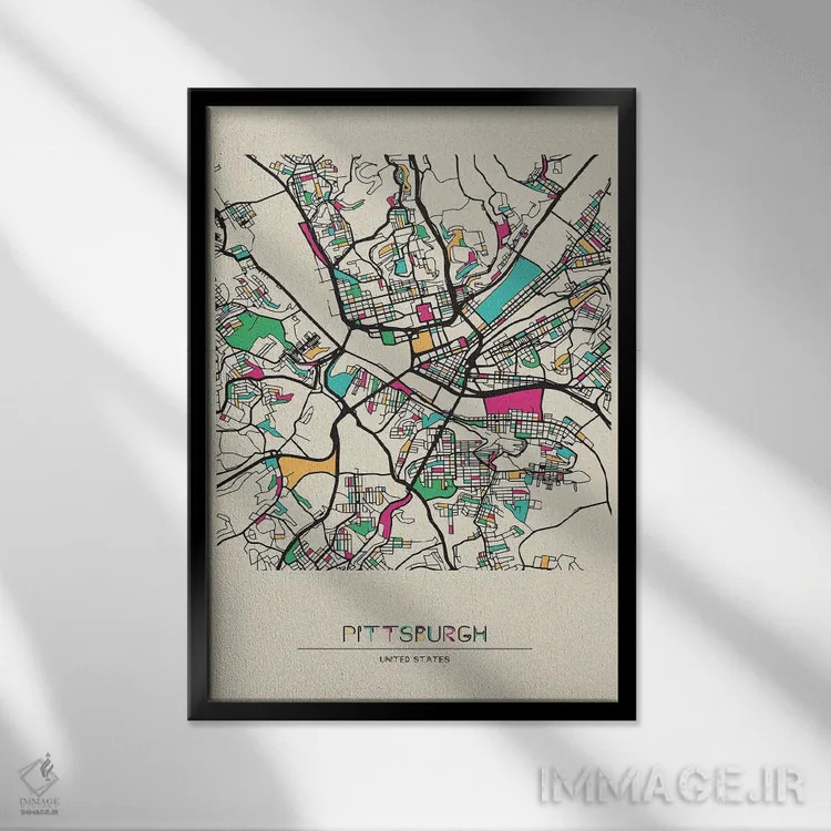 تابلو نقشهٔ پیتسبورگ، پنسیلوانیا اثر آیشه دنیز آکِرمان - نمای قابدار مشکی
