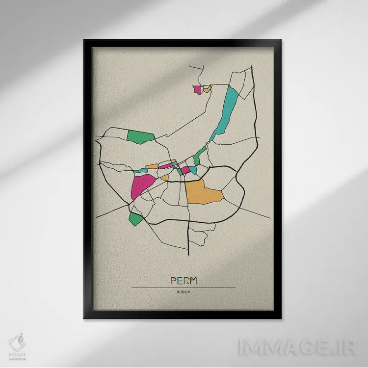 تابلو نقشهٔ پرم، روسیه اثر آیشه دنیز آکِرمان - نمای قابدار مشکی
