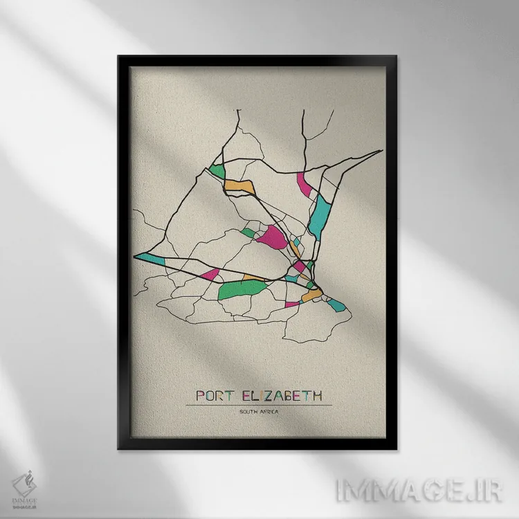 تابلو نقشهٔ پورت الیزابت، آفریقای جنوبی اثر آیشه دنیز آکِرمان - نمای قابدار مشکی