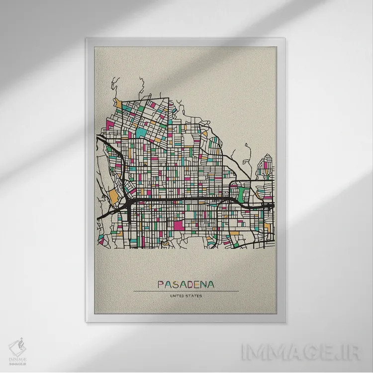 تابلو نقشهٔ پاسادنا، کالیفرنیا اثر آیشه دنیز آکِرمان - نمای قابدار سفید