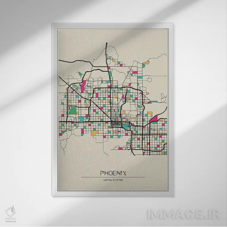 تابلو نقشهٔ فینیکس، آریزونا اثر آیشه دنیز آکِرمان - نمای قابدار سفید