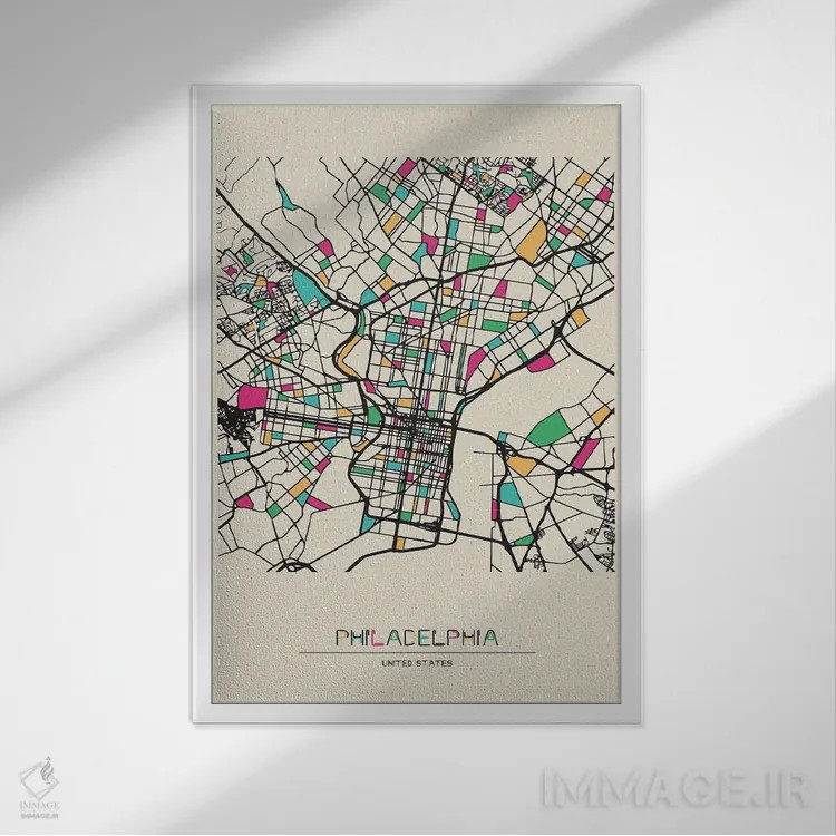 تابلو نقشهٔ فیلادلفیا، پنسیلوانیا اثر آیشه دنیز آکِرمان - نمای قابدار سفید
