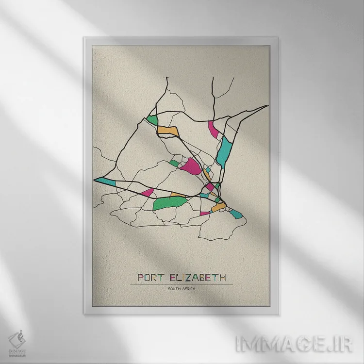 تابلو نقشهٔ پورت الیزابت، آفریقای جنوبی اثر آیشه دنیز آکِرمان - نمای قابدار سفید