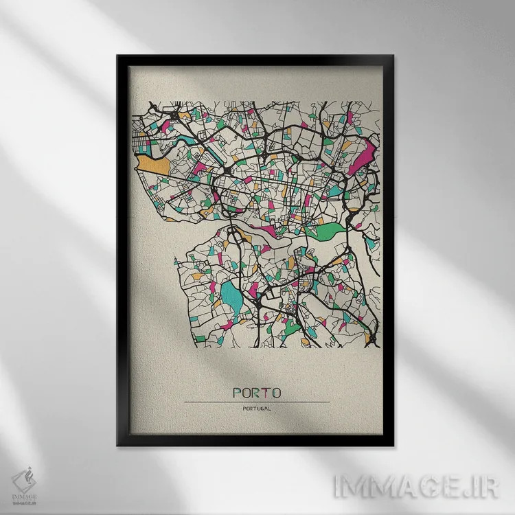 تابلو نقشهٔ پورتو، پرتغال اثر آیشه دنیز آکِرمان - نمای قابدار مشکی