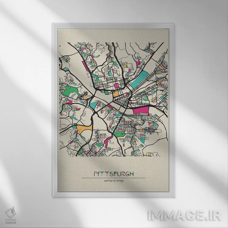 تابلو نقشهٔ پیتسبورگ، پنسیلوانیا اثر آیشه دنیز آکِرمان - نمای قابدار سفید