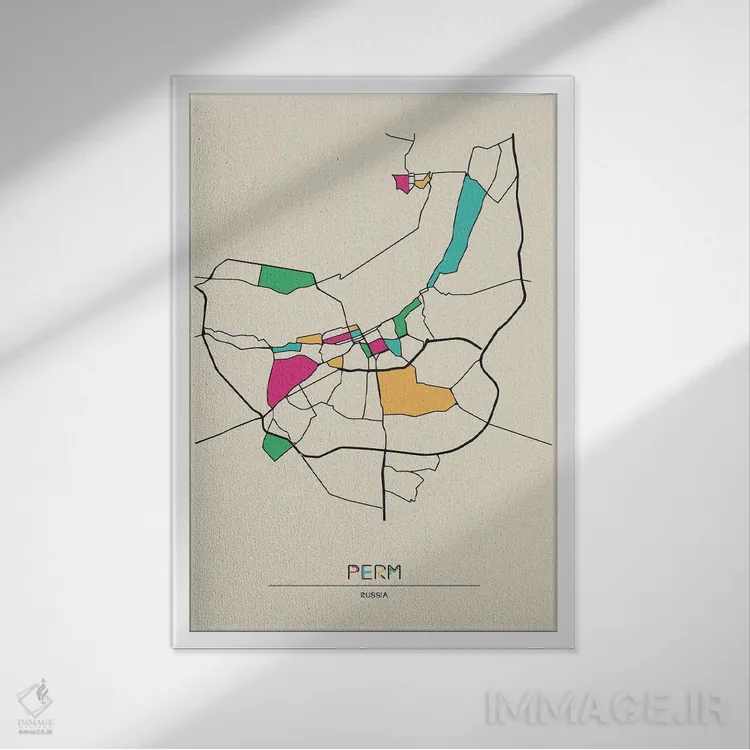 تابلو نقشهٔ پرم، روسیه اثر آیشه دنیز آکِرمان - نمای قابدار سفید