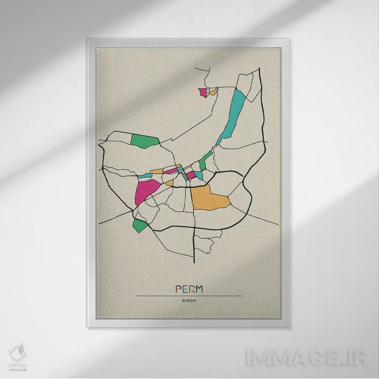 تابلو نقشهٔ پرم، روسیه اثر آیشه دنیز آکِرمان - نمای قابدار سفید