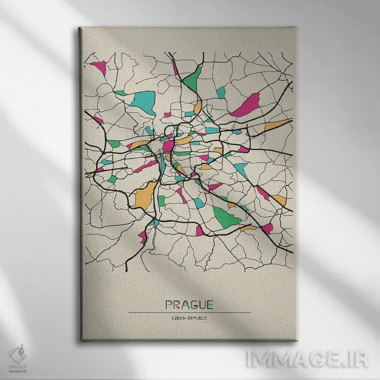 تابلو نقشهٔ پراگ، جمهوری چک اثر آیشه دنیز آکِرمان - نمای روبهرو روی دیوار