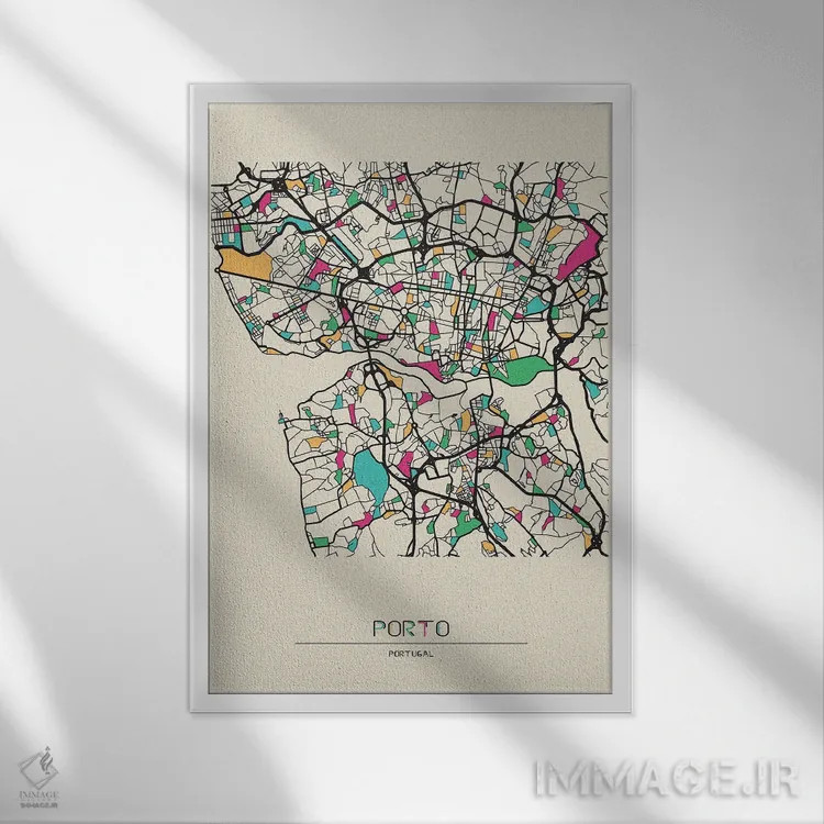 تابلو نقشهٔ پورتو، پرتغال اثر آیشه دنیز آکِرمان - نمای قابدار سفید