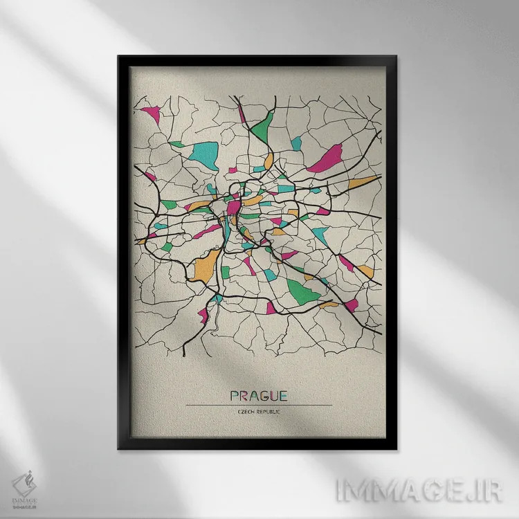 تابلو نقشهٔ پراگ، جمهوری چک اثر آیشه دنیز آکِرمان - نمای قابدار مشکی