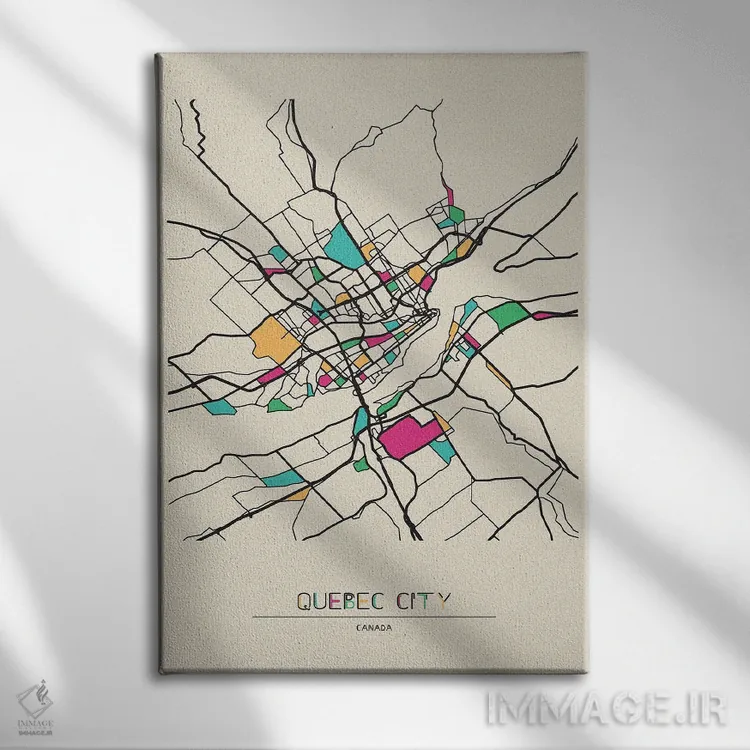 تابلو نقشهٔ شهر کبک، کانادا اثر آیشه دنیز آکِرمان - نمای روبهرو روی دیوار