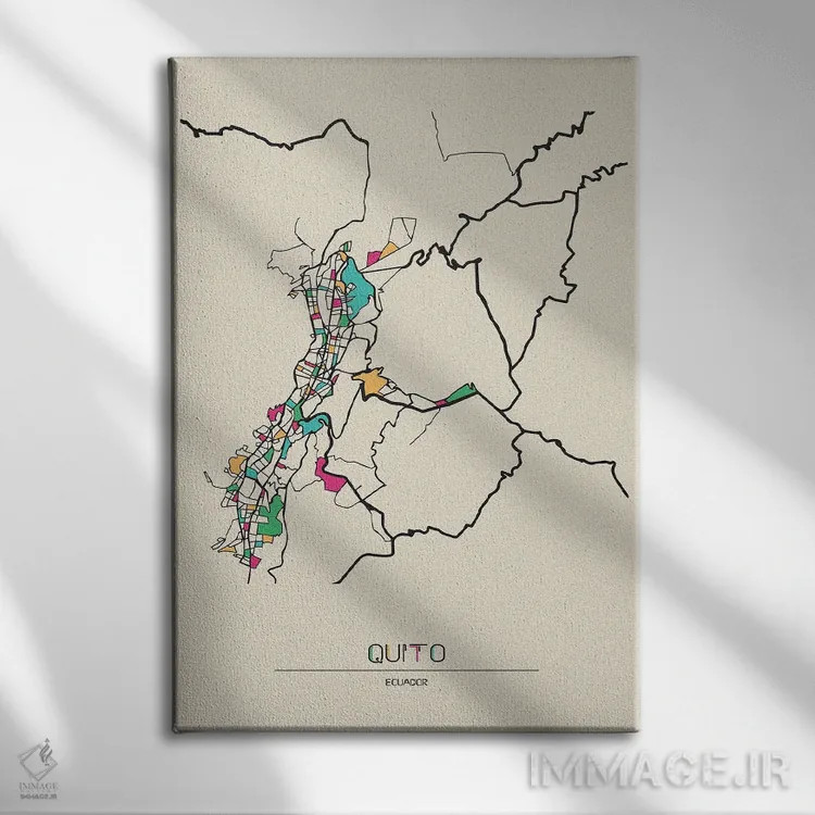تابلو نقشهٔ کویتو، اکوادور اثر آیشه دنیز آکِرمان - نمای روبهرو روی دیوار