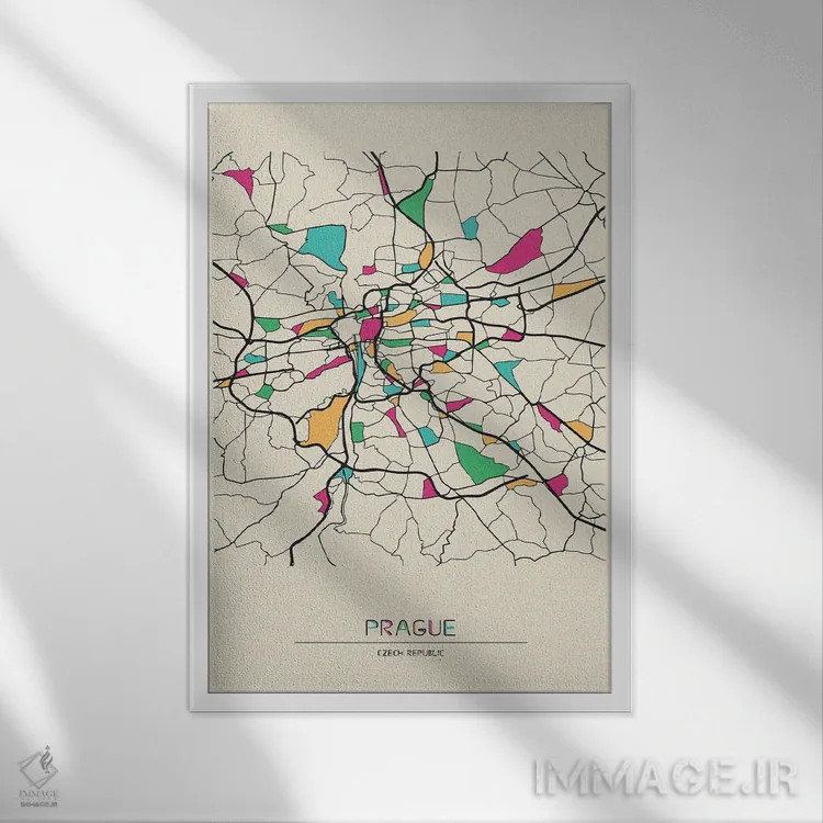 تابلو نقشهٔ پراگ، جمهوری چک اثر آیشه دنیز آکِرمان - نمای قابدار سفید