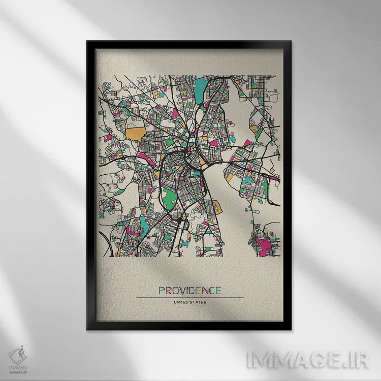 تابلو نقشهٔ پراویدنس، رود آیلند اثر آیشه دنیز آکِرمان - نمای قابدار مشکی