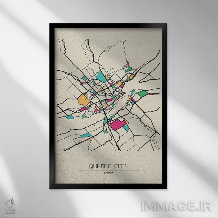 تابلو نقشهٔ شهر کبک، کانادا اثر آیشه دنیز آکِرمان - نمای قابدار مشکی