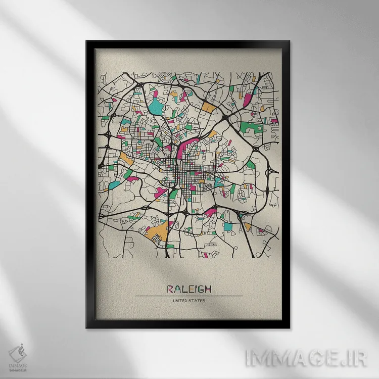 تابلو نقشهٔ رالی، کارولینای شمالی اثر آیشه دنیز آکِرمان - نمای قابدار مشکی