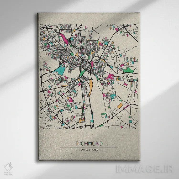 تابلو نقشهٔ ریچموند، ویرجینیا اثر آیشه دنیز آکِرمان - نمای روبهرو روی دیوار