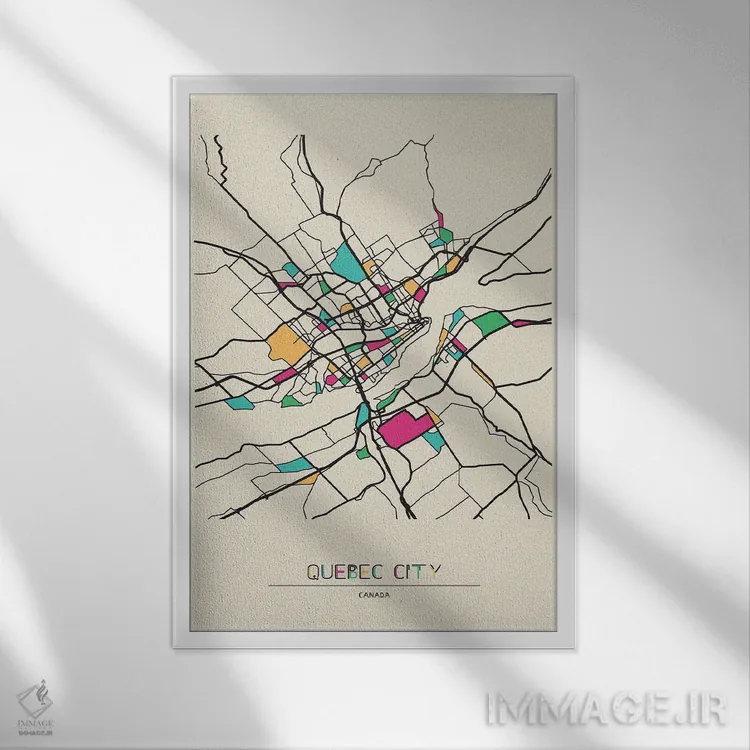 تابلو نقشهٔ شهر کبک، کانادا اثر آیشه دنیز آکِرمان - نمای قابدار سفید