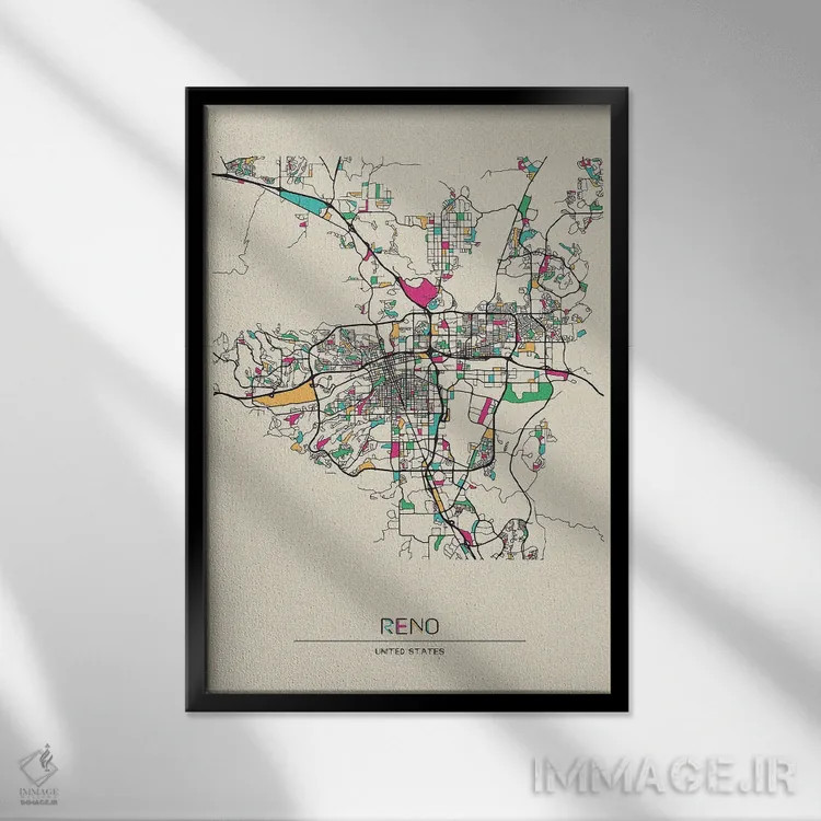 تابلو نقشهٔ رینو، نوادا اثر آیشه دنیز آکِرمان - نمای قابدار مشکی