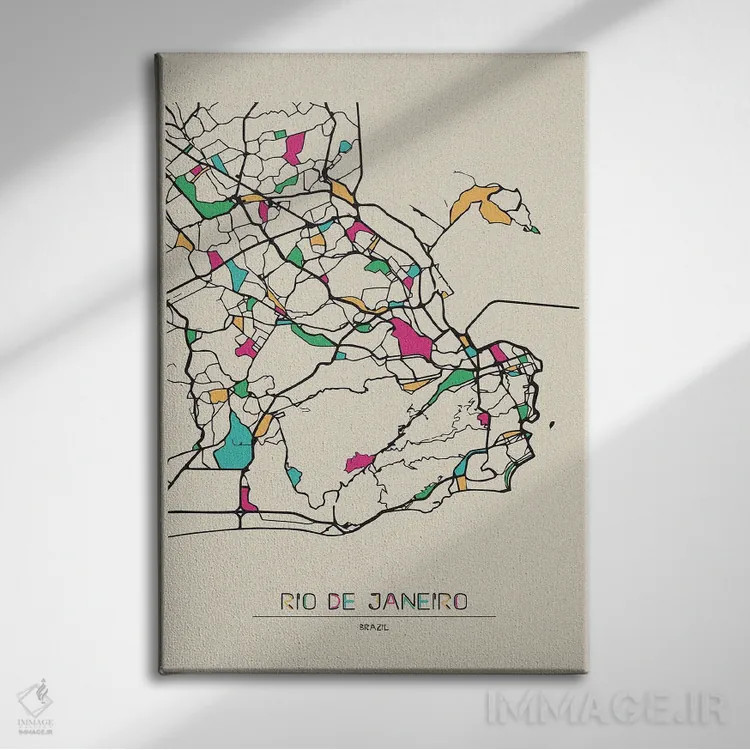 تابلو نقشهٔ ریو، برزیل (ریو دو ژانیرو) اثر آیشه دنیز آکِرمان - نمای روبهرو روی دیوار